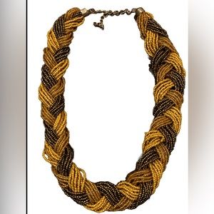 Chunky Breaded Beaded Necklace Golden Light Brown